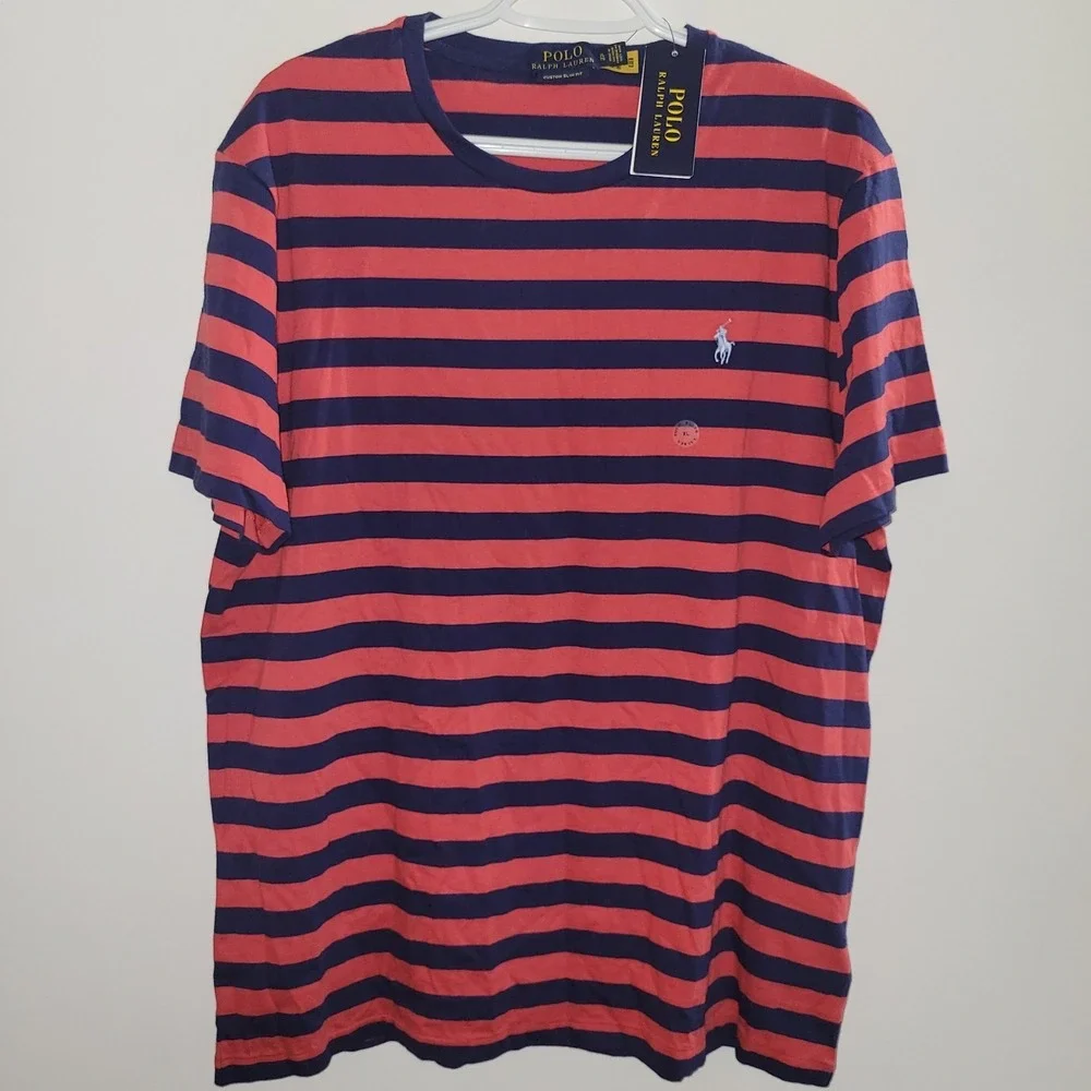 NWT Polo Ralph Lauren Custom Slim Fit Shirt Men Size XL Red Blue Striped